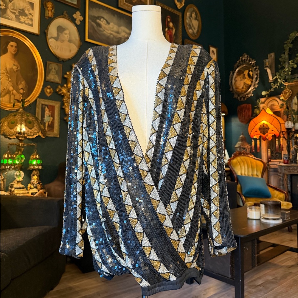 Vintage 1980s Judith Ann Quilted Sequin Top ✨ Size Medium